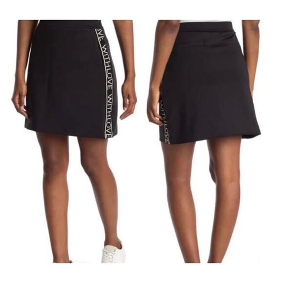 Maje With Love Side Stripe Black A-Line Scuba Mini Skirt Size 4 - Picture 2 of 11